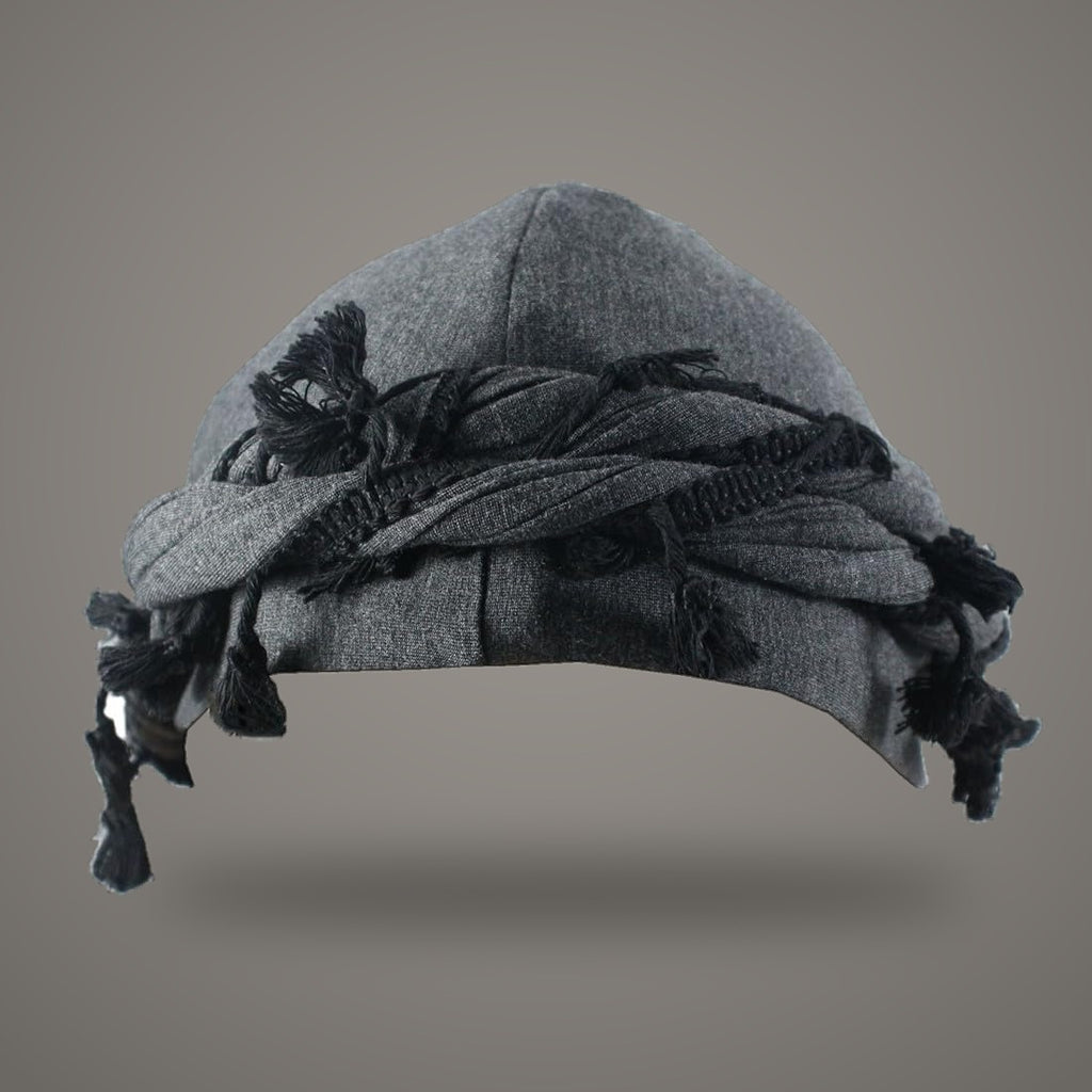Charcoal grey vintage twist turban with tassels