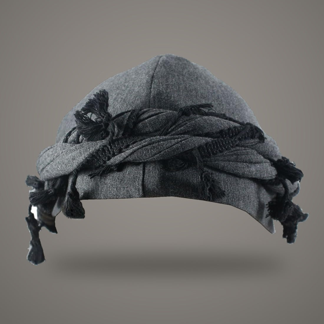 Charcoal grey vintage twist turban with tassels