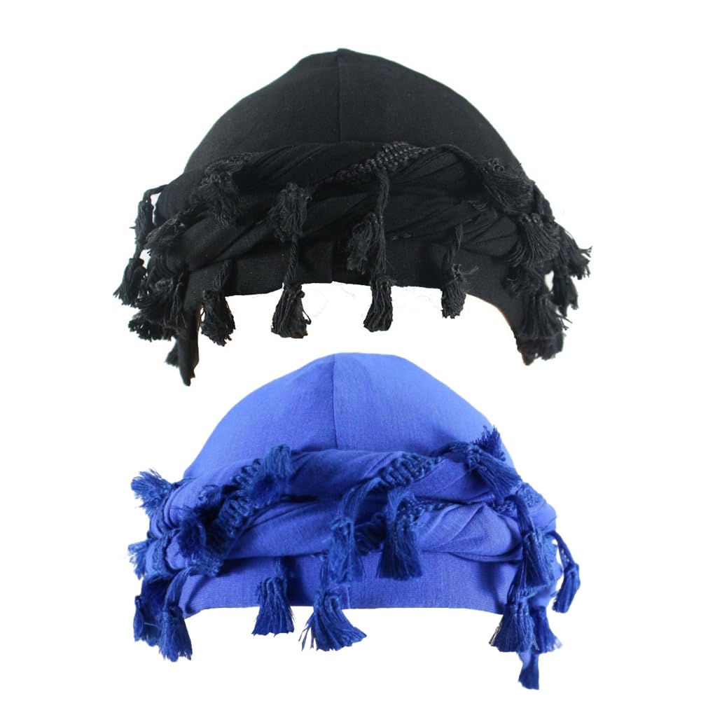 Black and blue velvet twist turbans, satin-lined