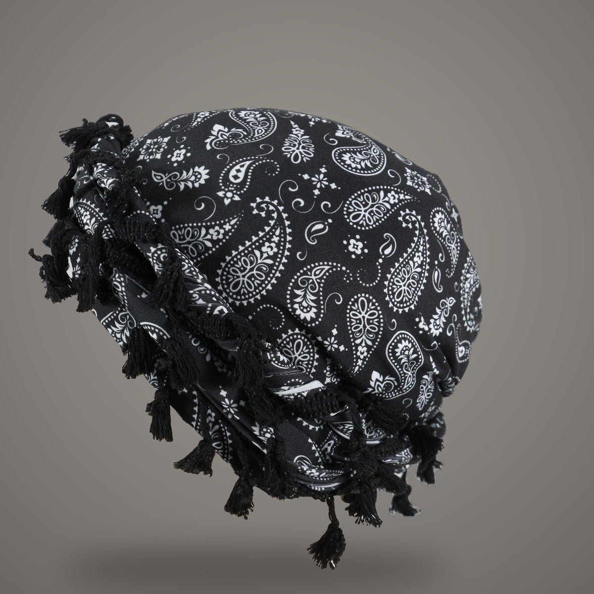 Black paisley tassel turban