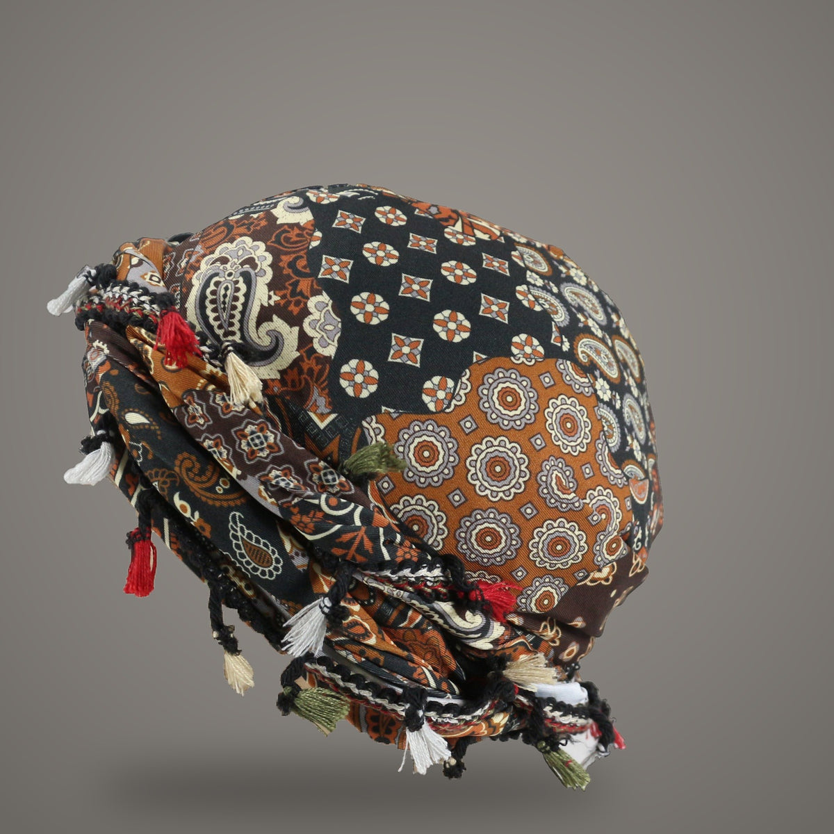 Patchwork print tassel turban