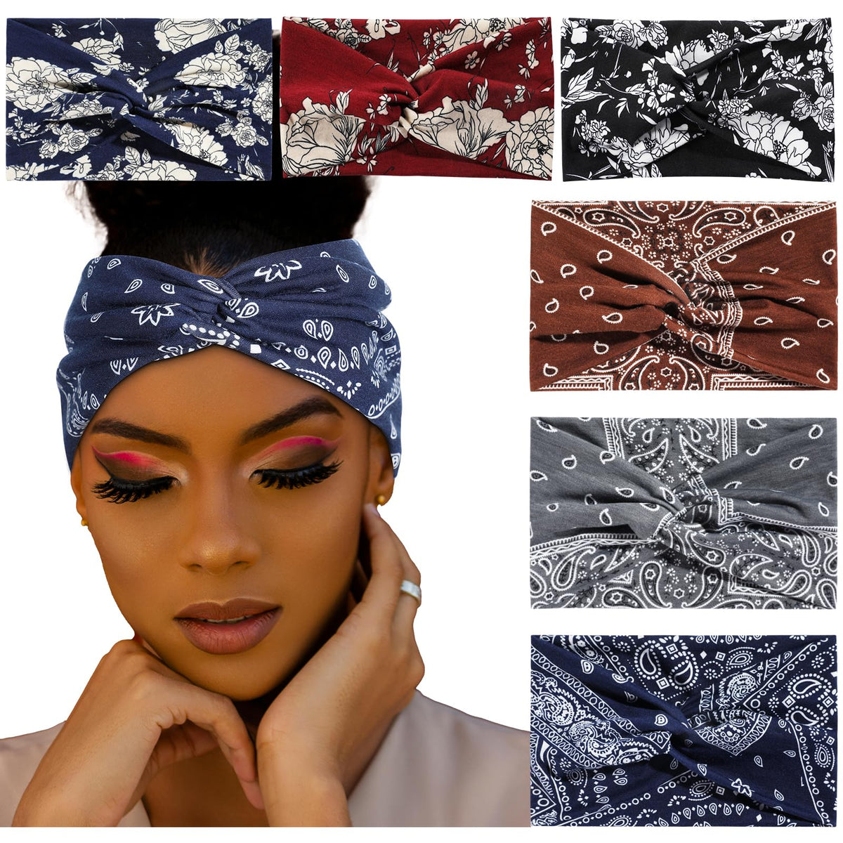 Boho knotted headbands 6-pack in assorted colors, view 4