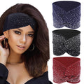 Rhinestone turban headbands 3-pack in navy, black and burgundy, view 4