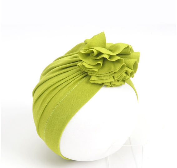 Lime green baby flower turban cap