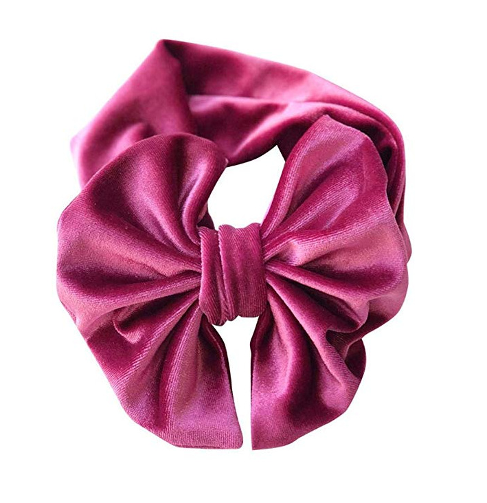 Velvet bow turban headband for baby and toddler girls, view 2