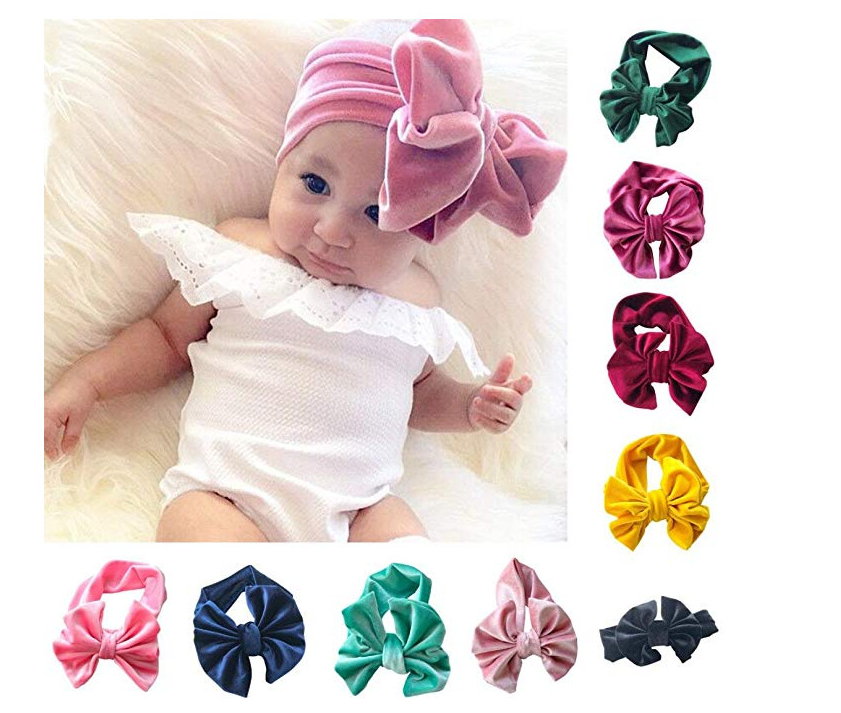 Velvet bow turban headband for baby and toddler girls, view 6