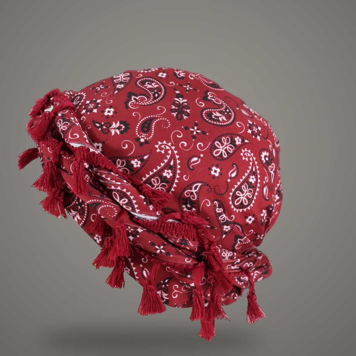 Wine red paisley tassel turban