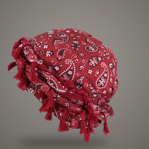 Wine red paisley tassel turban