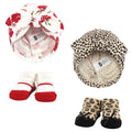 Baby turban and socks set in red rose leopard, view 2
