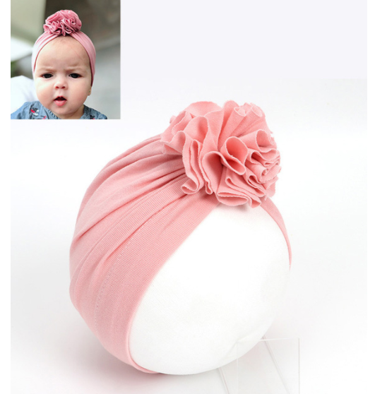 Light pink baby flower turban cap