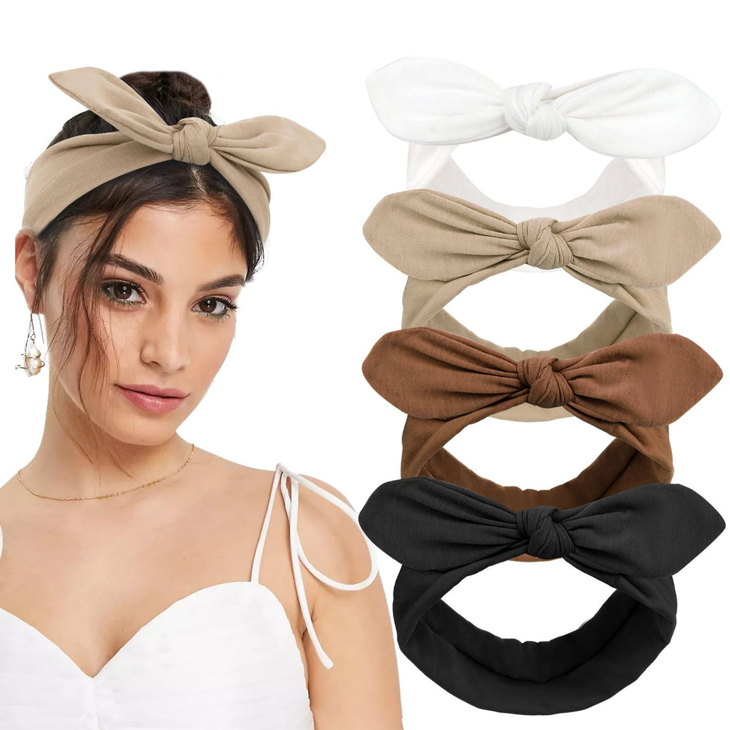 Knotted bow headbands 4-pack in brown, black and white, view 4