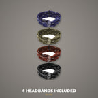 Paisley bandana knotted headbands 4-pack in navy, olive, brown and black, what's included