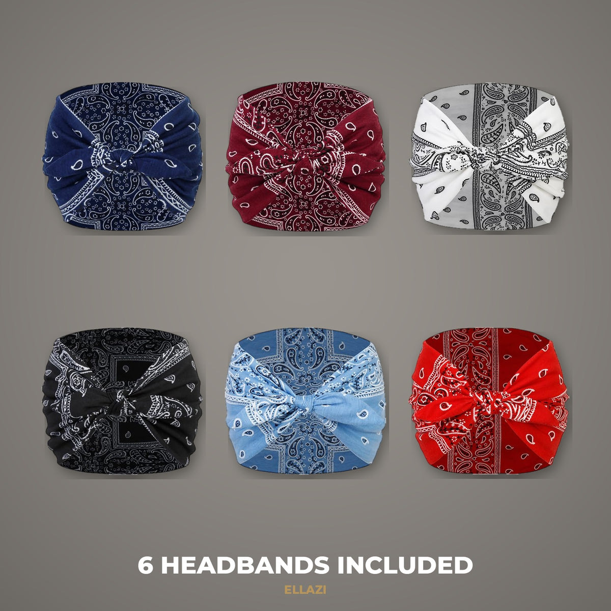 Bandana print bow headbands 6-pack, what's included