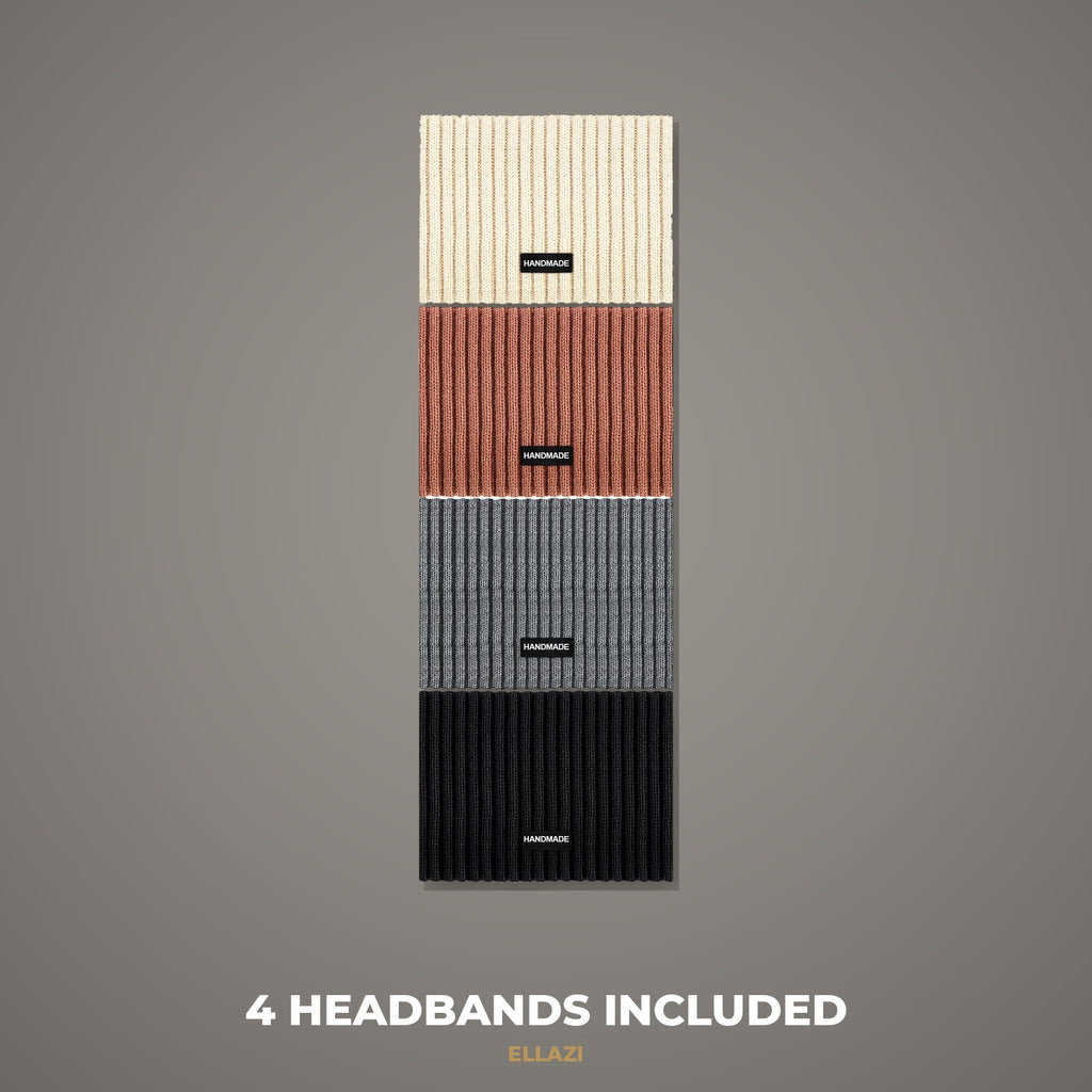 Ribbed knit ear warmer headbands 4-pack in cream, rust, grey and black, what's included