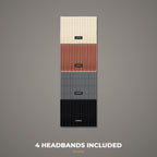 Ribbed knit ear warmer headbands 4-pack in cream, rust, grey and black, what's included