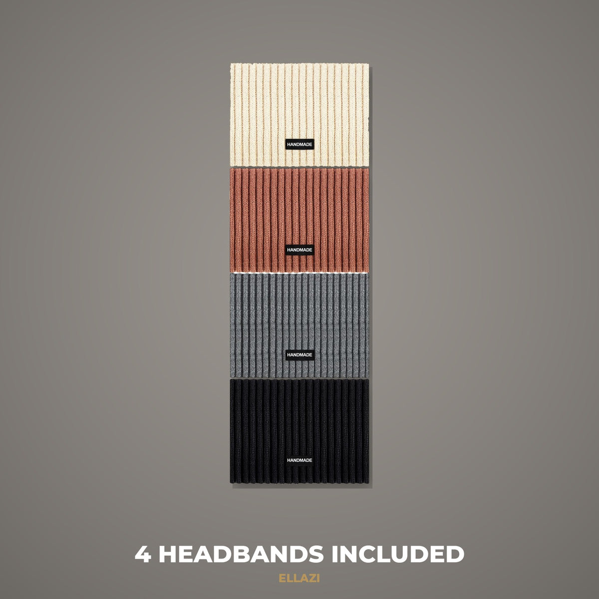 Ribbed knit ear warmer headbands 4-pack in cream, rust, grey and black, what's included