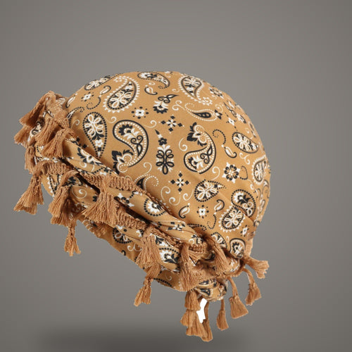 Paisley bandana turban with tassel twist tail