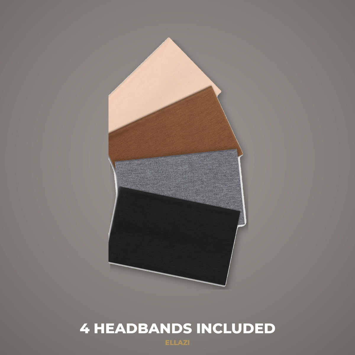 Wide stretch headbands 4-pack in beige, brown, grey and black, what's included